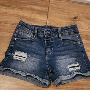 Kids Dark Blue Distressed Denim Shorts